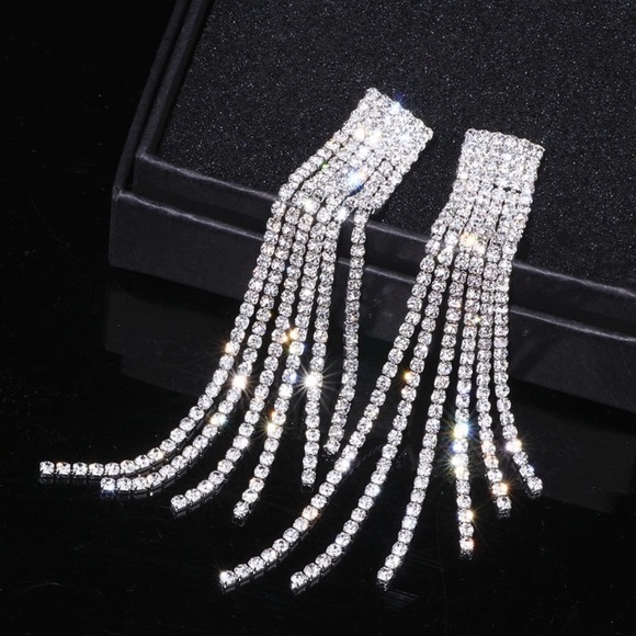 Jewelry - New! Long Rhinestone Tassel Earrings